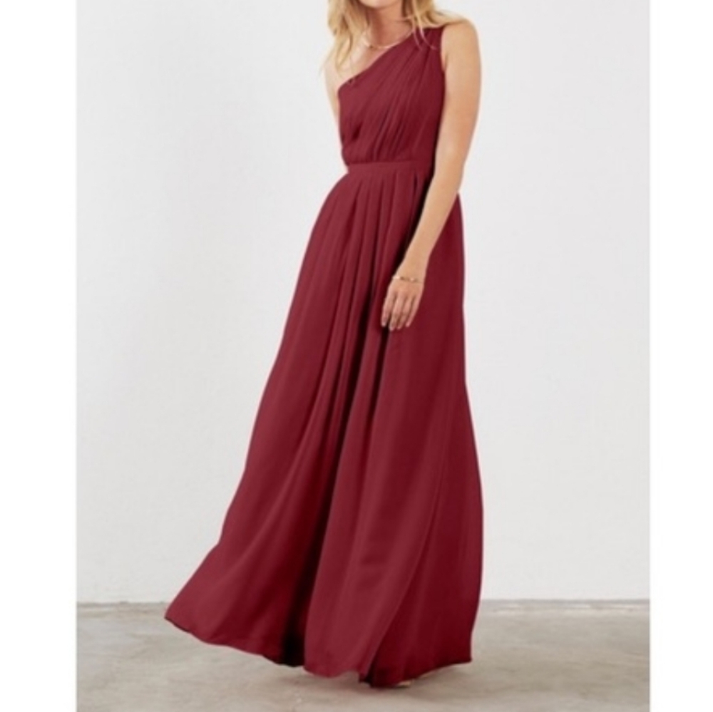 Weddington Way Cabernet One Shoulder Chiffon Gown Pockets Size 6
